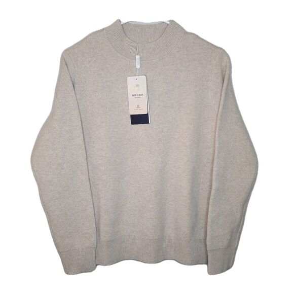 Sweaters - NEW Sweater Beige Women Size M 100% Lamb Wool Long Sleeve Soft Mock Neck